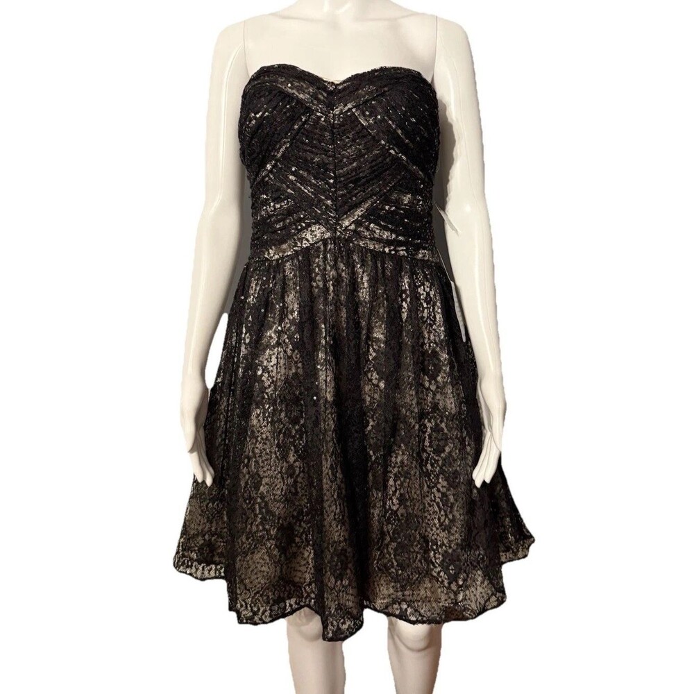 Hailey Adrianna Papell Black Lace Autumn Cocktail Bustier Dress LBD Corset SZ 2